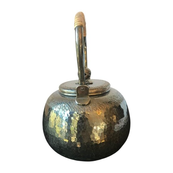 Japanese Vintage Hammered Silver Teapot With Makers Mark & Wicker Handle - Picture 8 of 11